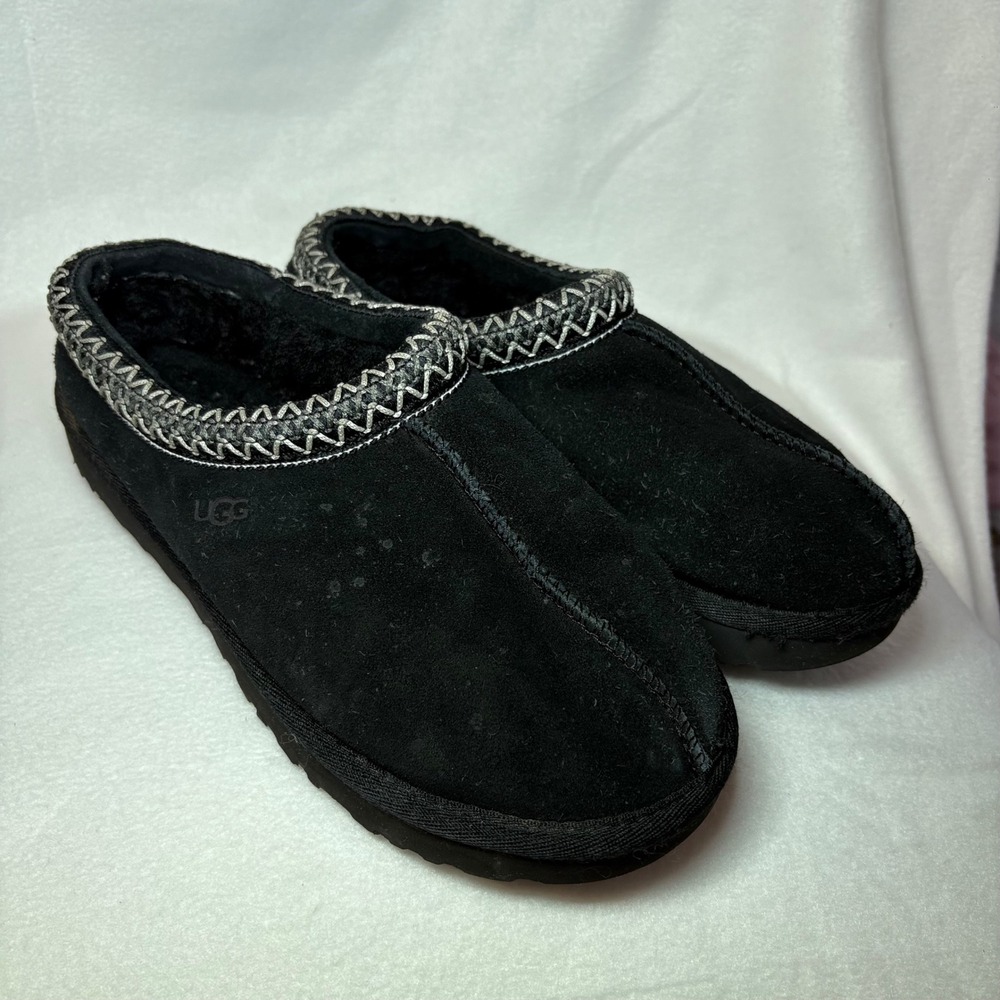 UGG Tasman Slipper Black Suede Sheepskin Braid 5955 Womens Size 7